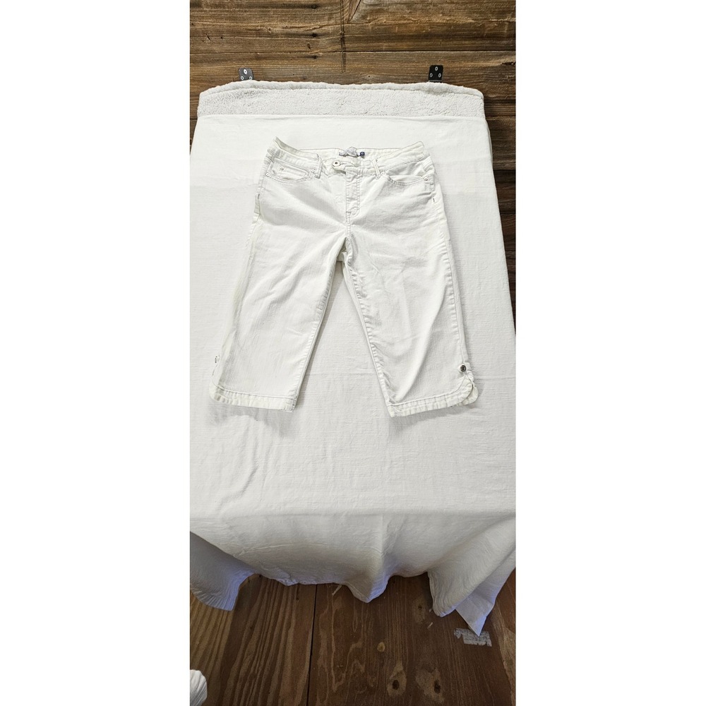 Bandolino Blu Womens White Denim Capri Pants Size 10 Button Hem Cropped Jeans